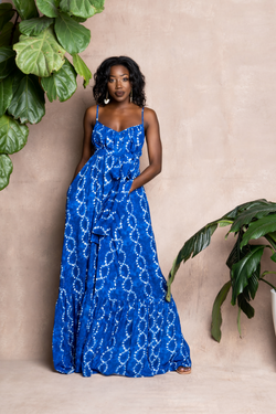 Robe d'été à imprimé africain indigo