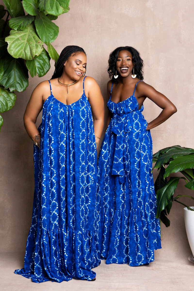 Robe d'été à imprimé africain indigo