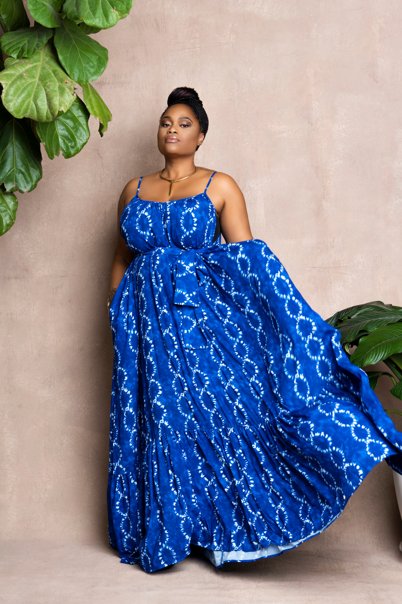 Robe d'été à imprimé africain indigo