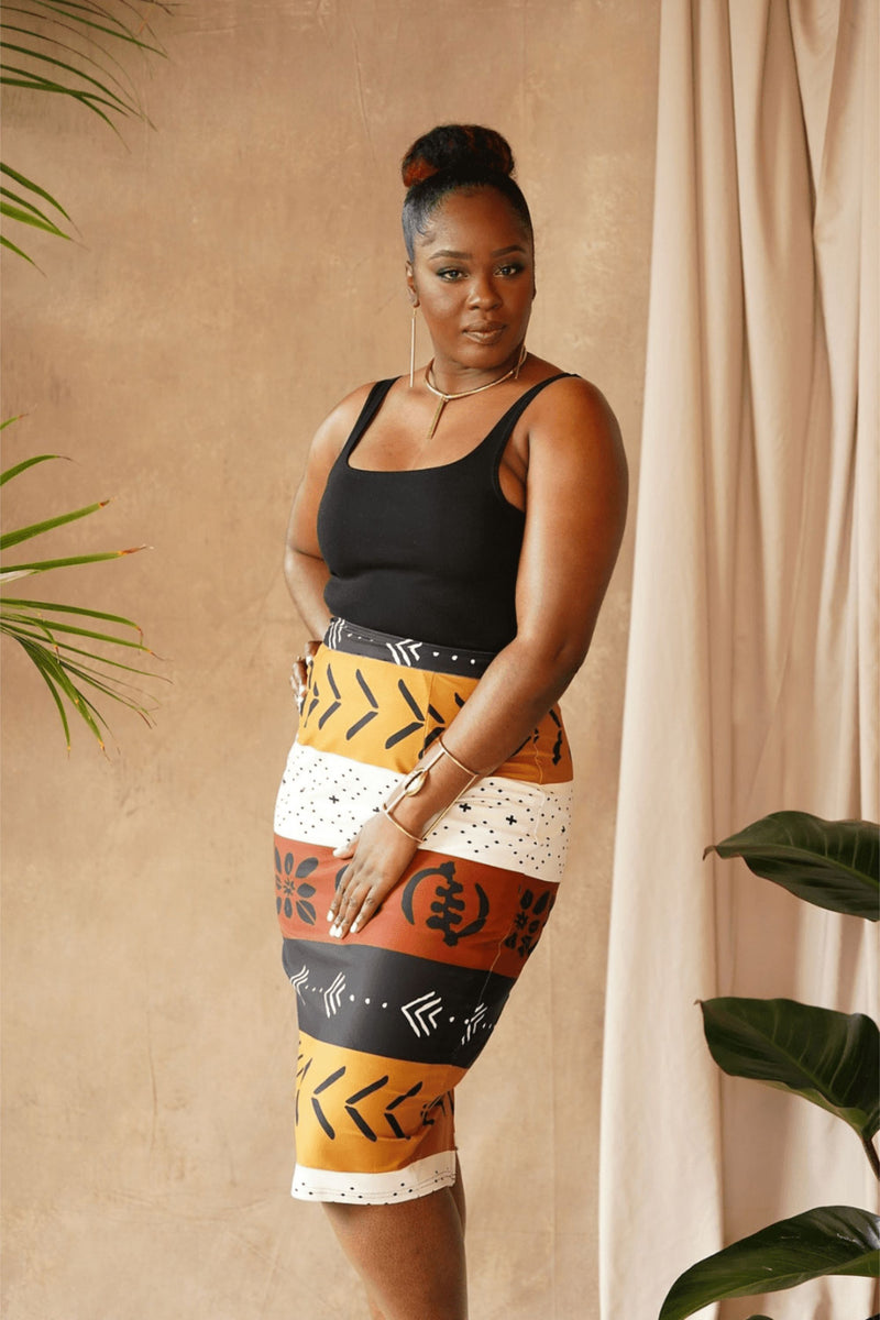 Lona Stretchy African Print Pencil Skirt