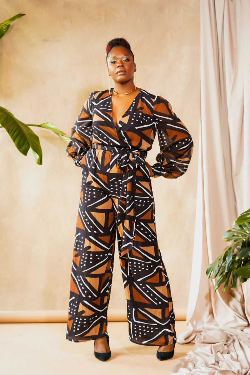 Nala African Print Mudcloth Print Jumpsuit