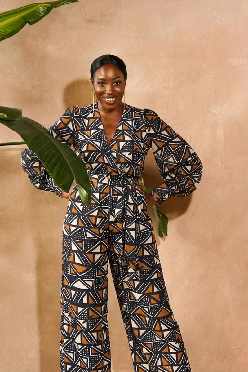 Tula African Print Mudcloth Print Jumpsuit