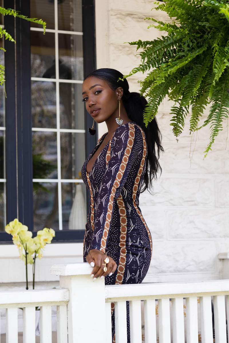 Jelissa - Robe en maille à imprimé africain