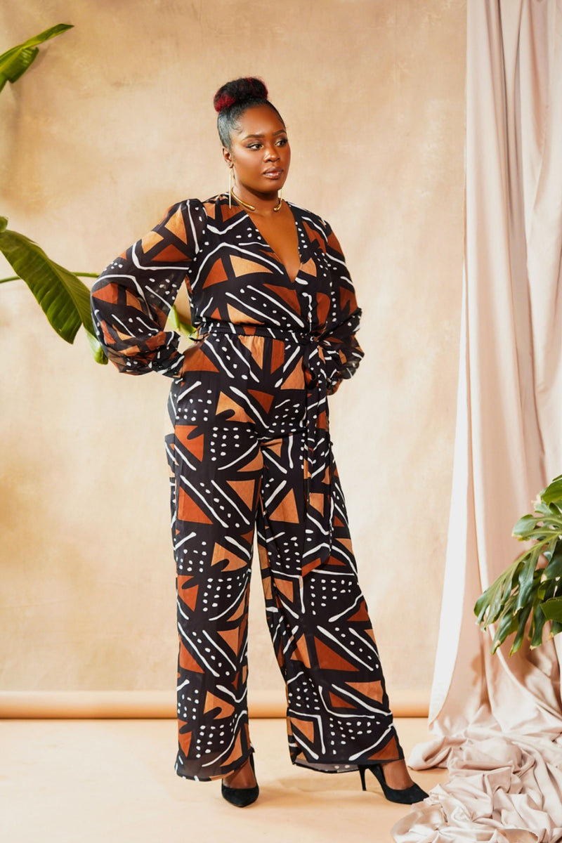 Nala African Print Mudcloth Print Jumpsuit