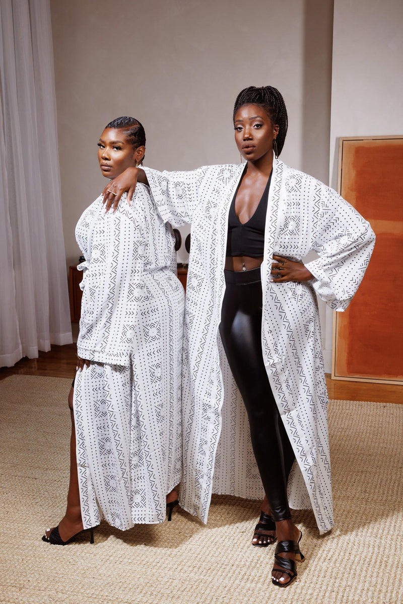 Kimono Dress | White Mudcloth Print Kimono | African Fashion Sirani's Fashion Kimono Dress | White Mudcloth Print Kimono | African Fashion Sirani's Fashion