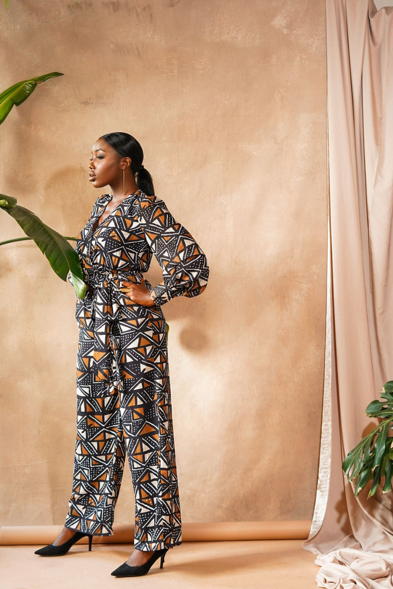 Tula African Print Mudcloth Print Jumpsuit