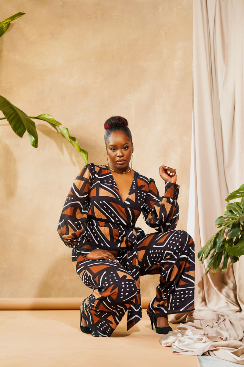 Nala African Print Mudcloth Print Jumpsuit