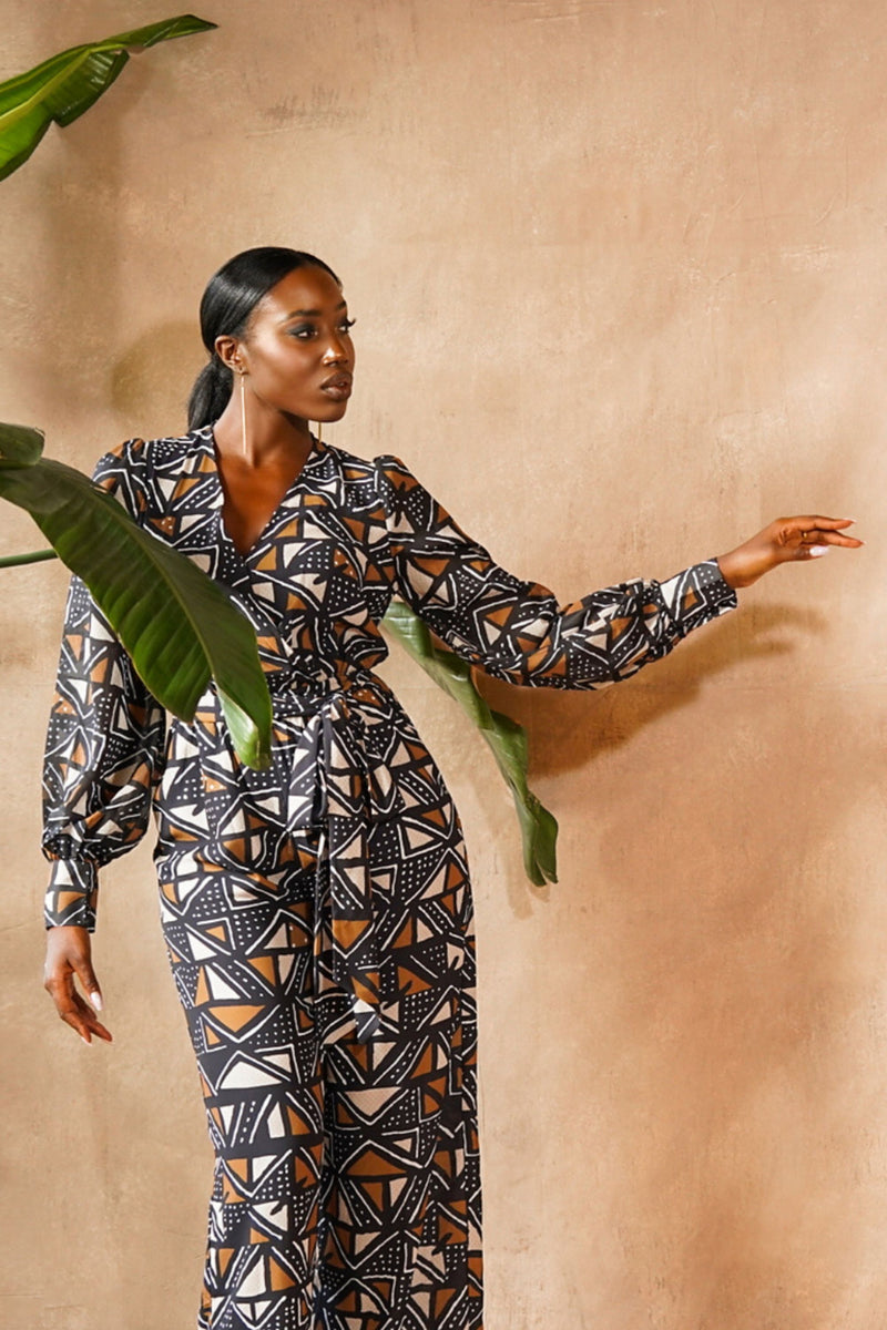 Tula African Print Mudcloth Print Jumpsuit