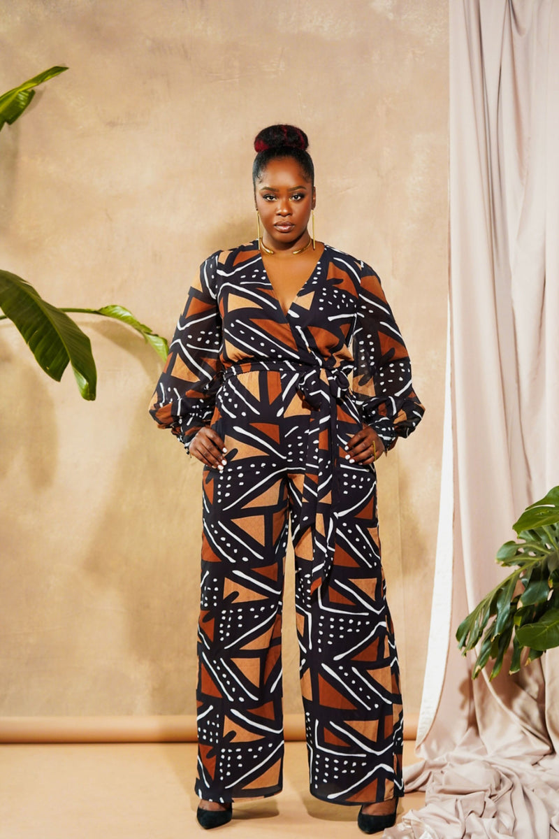 Nala African Print Mudcloth Print Jumpsuit