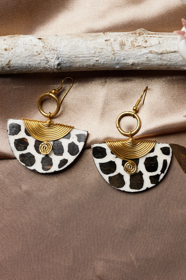 african jewelry black and white brass and bone earrings