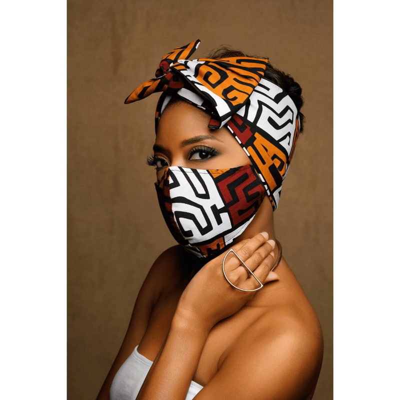 kenya african print head wrap and mask