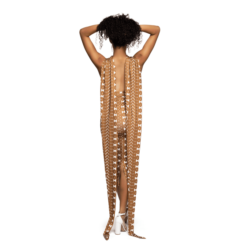 woman wearing african print infinity dress back